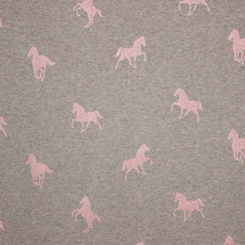 Sweaterstof met roze glitterpaardjes